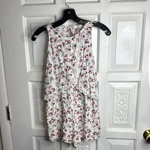 Justice Girls Lined Floral Sleeveless Lace Soft Flowy White Romper Size 12